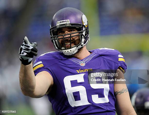 Jared Allen of the Minnesota Vikings looks on before the game against the Detroit Lions on December 29, 2013 at Mall of America Field at the Hubert...