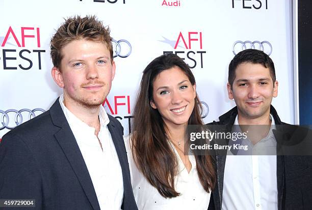 Director Nick Rowland, editor Miranda Ballesteros and producer Michelangelo Fano arrive at AFI FEST 2014 Presented by Audi - Gala Premiere of...