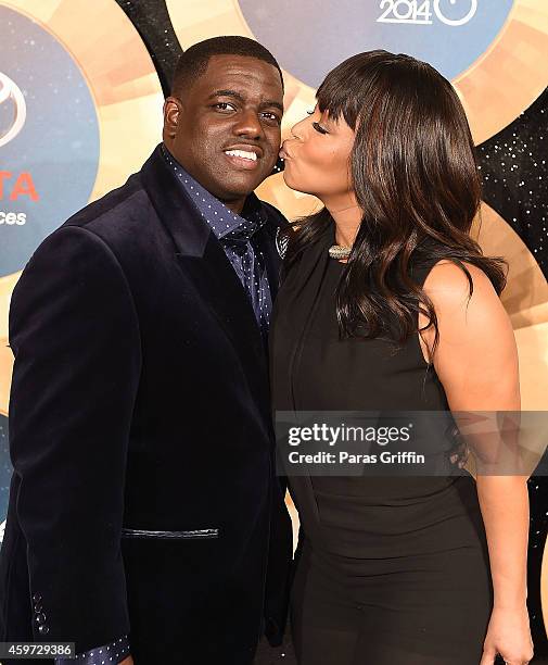 Recording artist Erica Campbell and her husband Warryn Campbell attend the 2014 Soul Train Music Awards at the Orleans Arena on November 7, 2014 in...