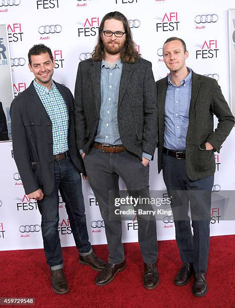 Producer Morgan Myer, director Joe Collander and producer Jason Tippet arrive at the AFI FEST 2014 Presented by Audi - 'Cinema Paradiso' Special...