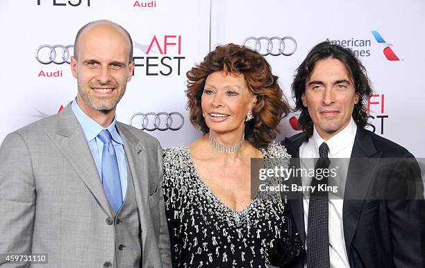 Director/actor Edoardo Ponti, actress Sophia Loren and conductor Carlo Ponti Jr. Arrive at AFI FEST 2014 Presented By Audi - A Special Tribute To...