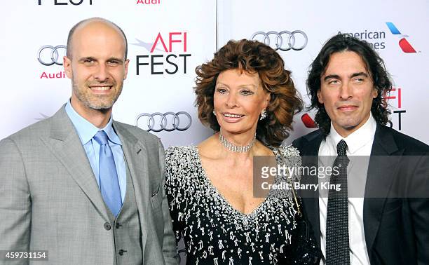 Director/actor Edoardo Ponti, actress Sophia Loren and conductor Carlo Ponti Jr. Arrive at AFI FEST 2014 Presented By Audi - A Special Tribute To...