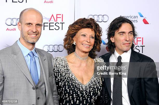 Director/actor Edoardo Ponti, actress Sophia Loren and conductor Carlo Ponti Jr. Arrive at AFI FEST 2014 Presented By Audi - A Special Tribute To...