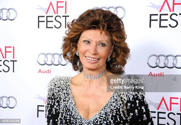 Actress Sophia Loren arrives at AFI FEST 2014 Presented By Audi - A Special Tribute To Sophia Loren at Dolby Theatre on November 12, 2014 in...