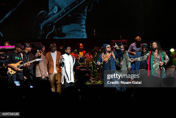 Third World and The Wailers band members perform with Lauryn Hill, Maxi Priest and Ky-Mani Marley during The Wailers 30th Anniversary Performance at...