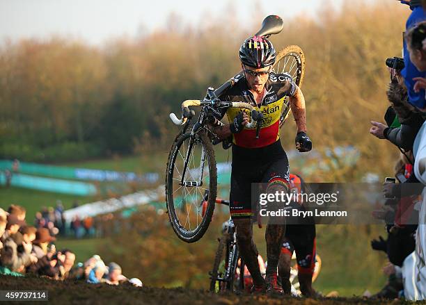 Belgium National Champion Sven Nys in action during the Eliute Men's race at the UCI Cyclocross World Cup in Campbell Park on November 29, 2014 in...