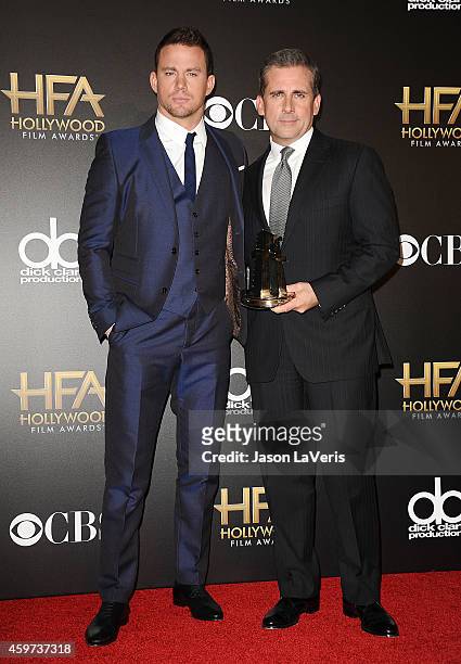 Actors Channing Tatum and Steve Carell pose in the press room at the 18th annual Hollywood Film Awards at Hollywood Palladium on November 14, 2014 in...