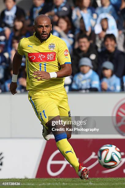 Diego of Montedio Yamagata in action during the J1 Promotion Play-off semi-final match between Jubilo Iwata and Montedio Yamagata at Yamaha Stadium...