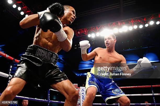 Billy Joe Saunders fights Chris Eubank Junior in the british european and commonwealth middleweight championships during Boxing at ExCel on November...