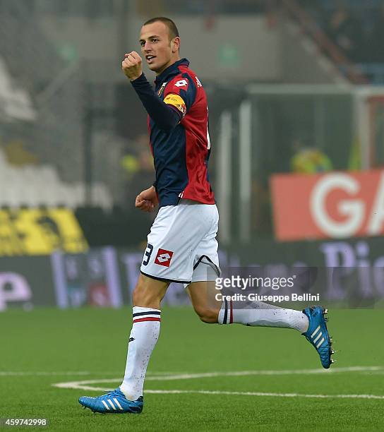 Luca Antonelli of Genoa celebrates after scoring the goal 0-2 during the Serie A match between AC Cesena and Genoa CFC at Dino Manuzzi Stadium on...