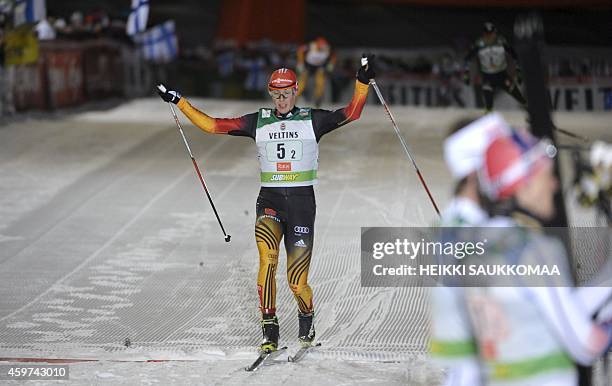 Germany's Eric Frenzel of team Germany II competes during the men's Nordic Combined team sprint 2x7,5 km relay competition of the FIS World Cup Ruka...