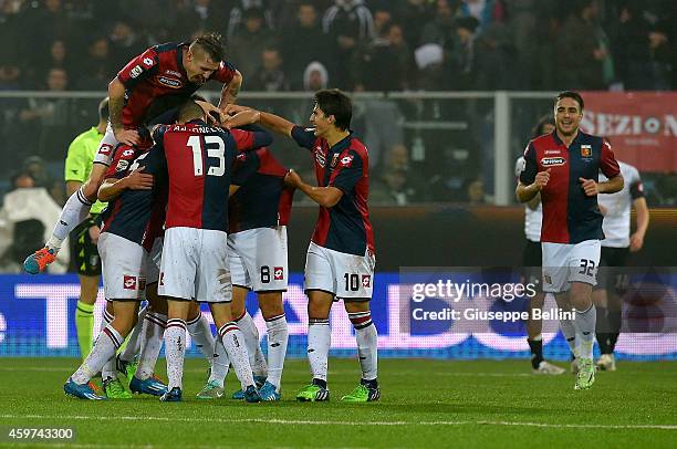 Nicolas Burdisso of Genoa celebrates after scoring the goal 0-3 during the Serie A match between AC Cesena and Genoa CFC at Dino Manuzzi Stadium on...