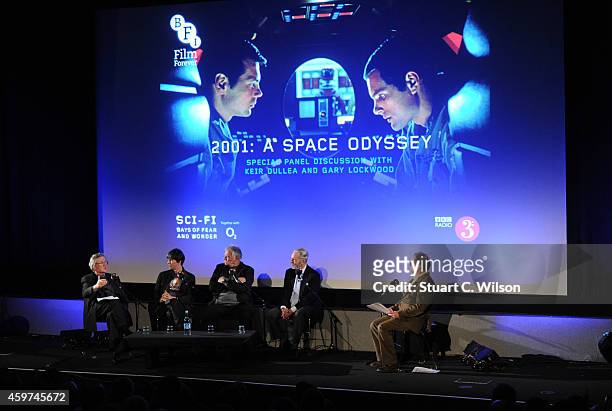 Professor Brian Cox, Matthew Sweet, Keir Dullea, Christopher Frayling and Gary Lockwood attend a panel discussion prior to a screening of "2001: A...