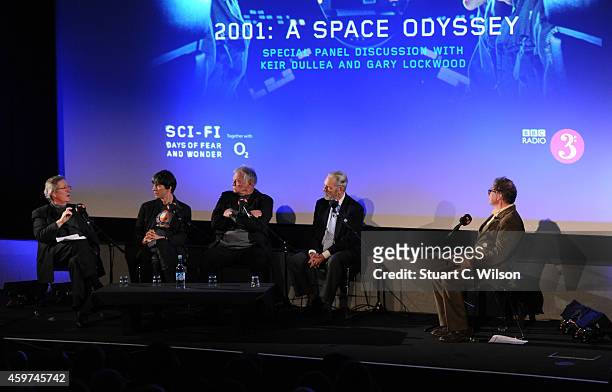 Professor Brian Cox, Matthew Sweet, Keir Dullea, Christopher Frayling and Gary Lockwood attend a panel discussion prior to a screening of "2001: A...