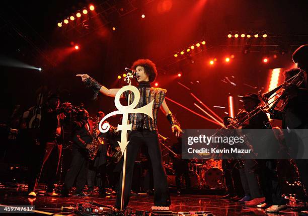 Prince performs at Mohegan Sun Arena on December 29, 2013 in Uncasville, Connecticut.