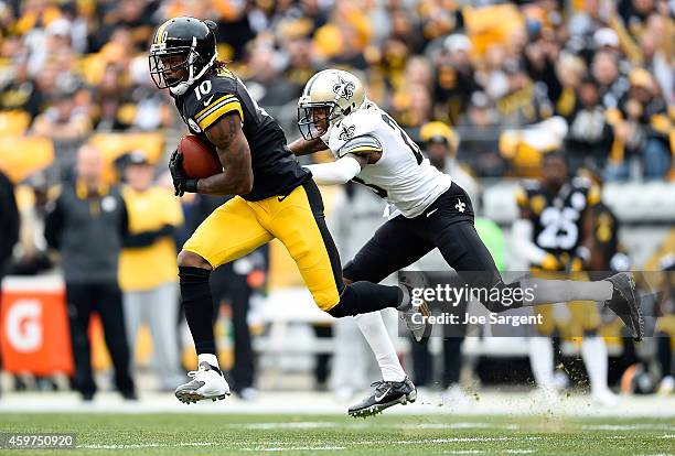Martavis Bryant of the Pittsburgh Steelers makes a catch in front of Keenan Lewis of the New Orleans Saints during the first quarter at Heinz Field...