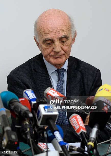 French surgeon Gerard Saillant, a friend of former German driver Michael Schumacher, attends a press conference of the neurosurgeons and staff...