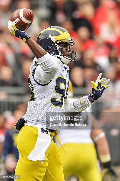 Quarterback Devin Gardner of the Michigan Wolverines passes the ball against the Ohio State Buckeyes at Ohio Stadium on November 29, 2014 in...