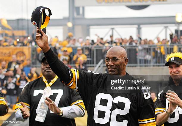 John Stallworth a member of the 1974 Super Bowl team is honored during a halftime ceremony during the game between the New Orleans Saints and the...