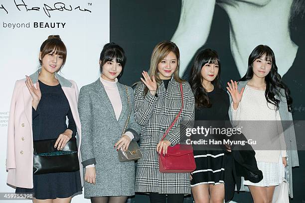 Oh Seung-A, Jung Yoon-Hye , Kim Jae-Kyung, Cho Hyun-Young and Kim Ji-Sook of South Korean girl group Rainbow attend the Audrey Hepburn Exhibition -...