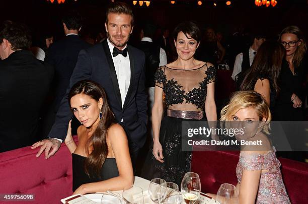 Victoria Beckham, David Beckham, Helen McCrory and Sienna Miller attend the 60th London Evening Standard Theatre Awards at the London Palladium on...