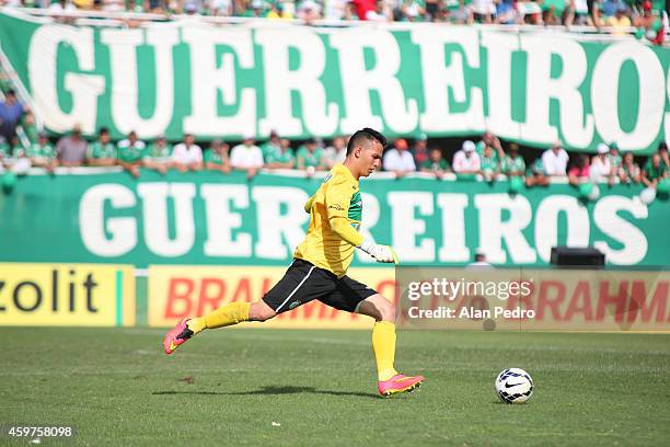 Goalkeeper Danilo of Chapecoense during a match between Chapecoense and Cruzeiro for the Brazilian Series A 2014 at Arena Conda Stadium on November...