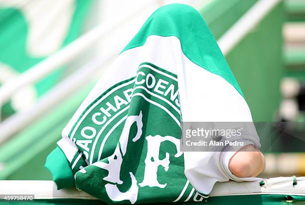 Fan of Chapecoense before the match between Chapecoense and Cruzeiro for the Brazilian Series A 2014 at Arena Conda Stadium on November 30, 2014 in...
