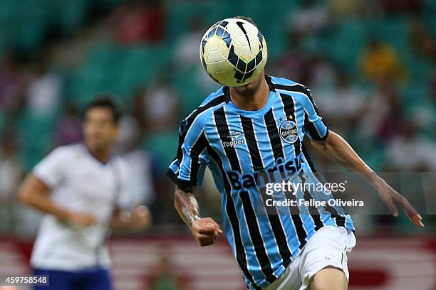 Luan of Gremio in action during the match between Bahia and Gremio as part of Brasileirao Series A 2014 at Arena Fonte Nova on November 30, 2014 in...