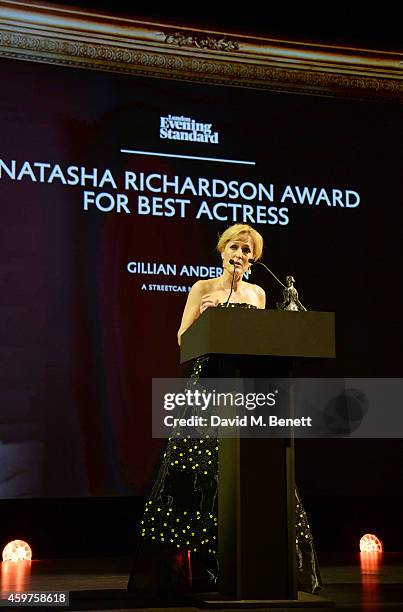 Gillian Anderson accepts the Natasha Richardson award for Best Actress for 'A Streetcar Named Desire' at the 60th London Evening Standard Theatre...
