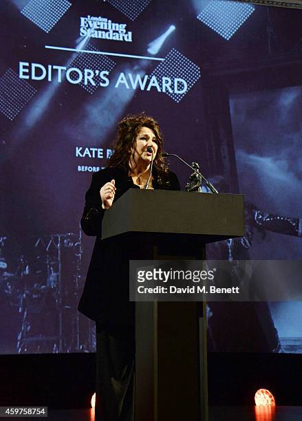 Kate Bush accepts the Editor's Award for 'Before The Dawn' at the 60th London Evening Standard Theatre Awards at the London Palladium on November 30,...