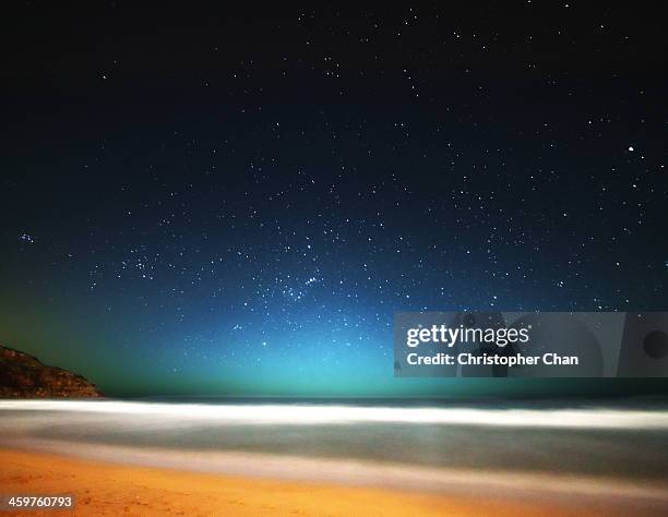 field of stars over beach at night - rocky star stock pictures, royalty-free photos & images