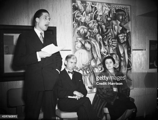 George Lascelles, 7th Earl of Harewood giving a speech at the opening of the new premises of the Institute of Contemporary Arts at 17 Dover Street,...