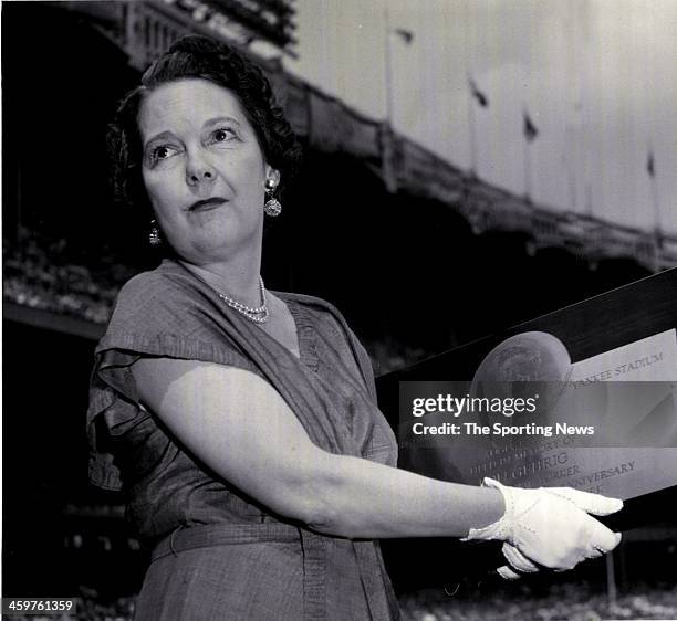 Mrs. Eleanor Gehrig wife of New York Yankees Hall of Fame player Lou Gehrig at Old TImer's Day circa 1953 at Yankee Stadium in the Bronx borough of...