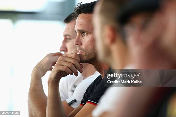 Daniel Geale watches on during a press conference ahead of the Geale v Fletcher fight night at the Hordern Pavilion on December 1, 2014 in Sydney,...