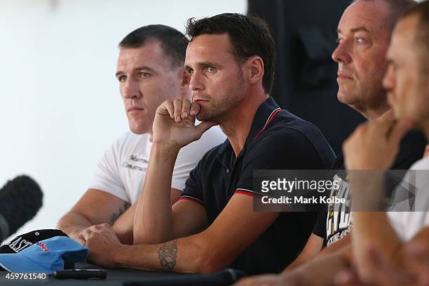 Daniel Geale watches on during a press conference ahead of the Geale v Fletcher fight night at the Hordern Pavilion on December 1, 2014 in Sydney,...