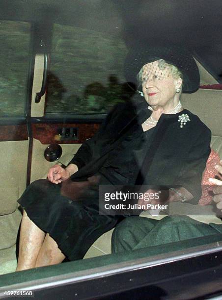 Queen Elizabeth, The Queen Mother, attends Crathie Kirk Church, near Balmoral Estate, Scotland, 31st Aug 1997, the morning after the death of Diana,...