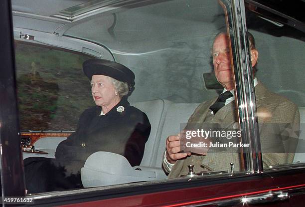 Queen Elizabeth II and Prince Phillip, The Duke of Edinburgh attend Crathie Kirk Church, near Balmoral Estate, Scotland, 31st Aug 1997, the morning...