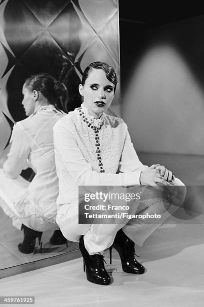 Singer Anna Calvi is photographed for Madame Figaro on September 26, 2013 in Paris, France. Blouse and pants . CREDIT MUST READ: Franco...