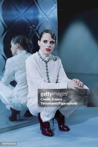 Singer Anna Calvi is photographed for Madame Figaro on September 26, 2013 in Paris, France. Blouse and pants . CREDIT MUST READ: Franco...