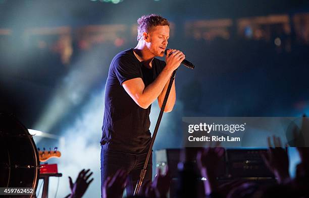 Dan Reynolds of Imagine Dragons perform during the half time of during the 102nd Grey Cup Championship Game between the Hamilton Tiger-Cats and the...