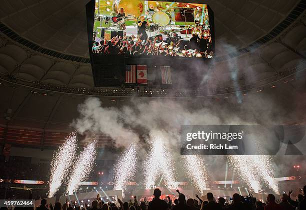 Dan Reynolds of Imagine Dragons perform during the half time of during the 102nd Grey Cup Championship Game between the Hamilton Tiger-Cats and the...