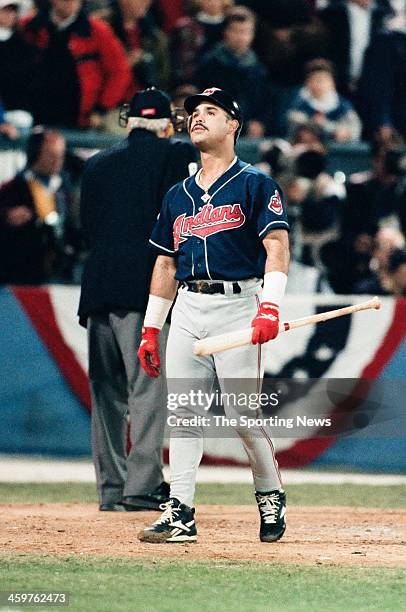 Carlos Baerga of the Cleveland Indians during Game Two of the World Series against the Atlanta Braves on October 22, 1995 at Atlanta-Fulton County...