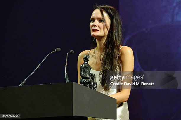 Beth Steel accepts the Charles Wintour award for Most Promising Playwright for 'Dogfight' at the 60th London Evening Standard Theatre Awards at the...