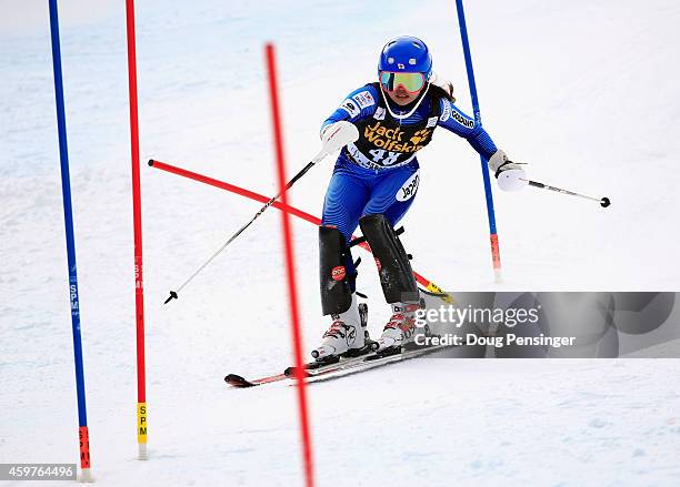 Sakurako Mukogawa of Japan skis the first run of the ladies slalom at the 2014 Audi FIS Ski World Cup at the Nature Valley Aspen Winternational at...