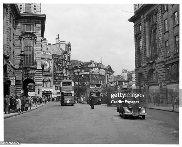 View down Regent Street to Piccadilly Circus in London, England.