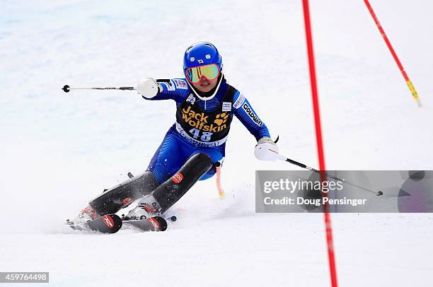 Sakurako Mukogawa of Japan skis the first run of the ladies slalom at the 2014 Audi FIS Ski World Cup at the Nature Valley Aspen Winternational at...