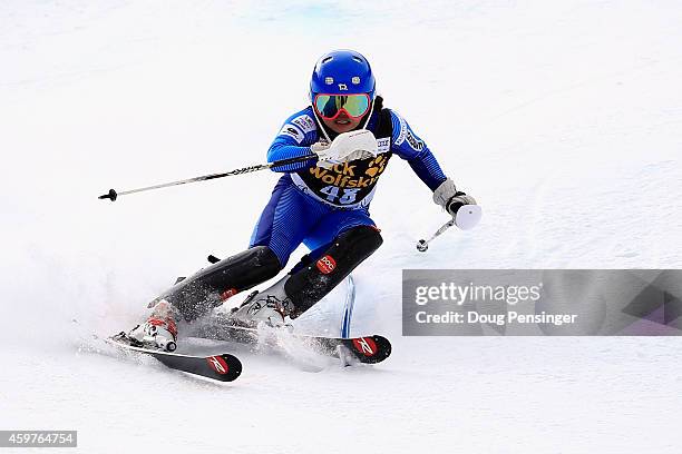 Sakurako Mukogawa of Japan skis the first run of the ladies slalom at the 2014 Audi FIS Ski World Cup at the Nature Valley Aspen Winternational at...