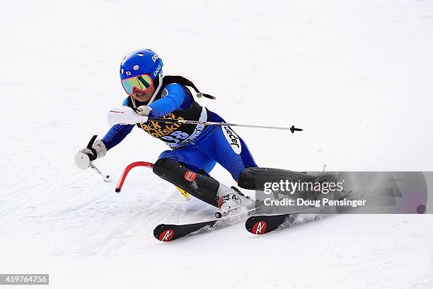 Sakurako Mukogawa of Japan skis the first run of the ladies slalom at the 2014 Audi FIS Ski World Cup at the Nature Valley Aspen Winternational at...