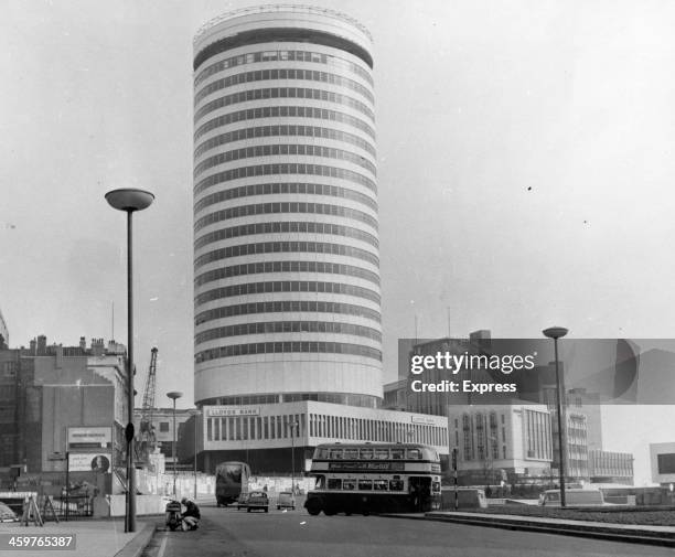 View of the new Bull Ring Centre and Rotunda Building in Birmingham, Alabama. March 31,1965.