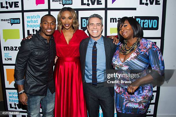 Pictured : Brandon Boykin, Cynthia Bailey, Andy Cohen and Bevy Smith --